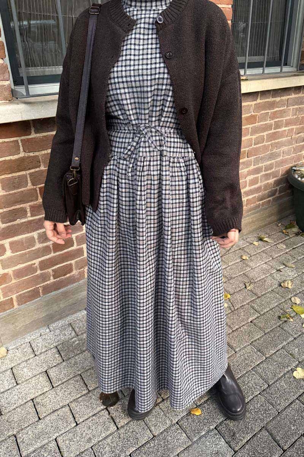 Dropped Shoulder Plaid Dress Mink - 2