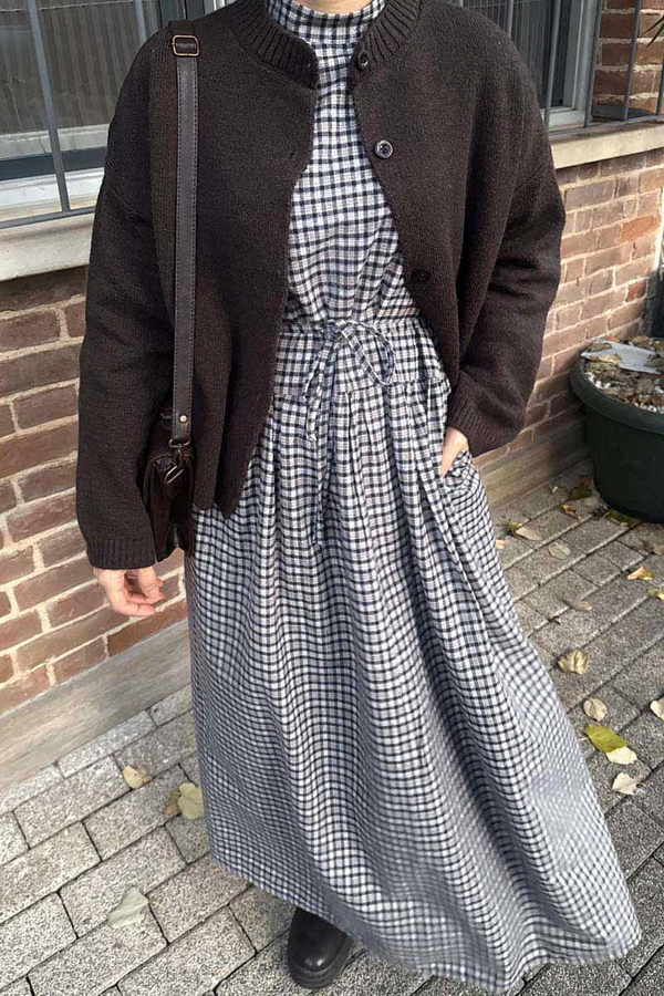 Dropped Shoulder Plaid Dress Mink - 3