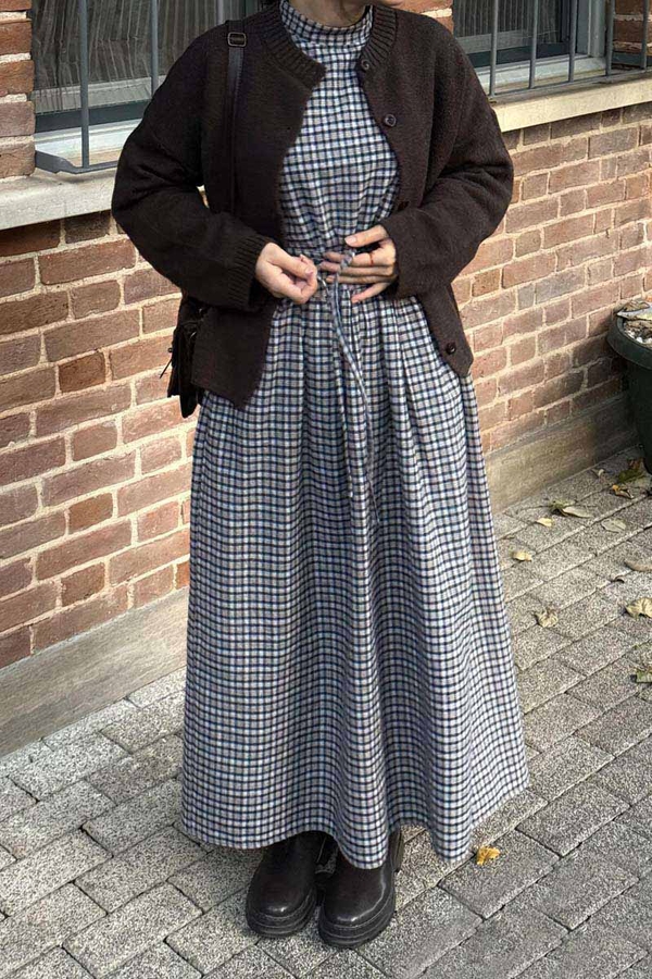 Dropped Shoulder Plaid Dress Mink - 1