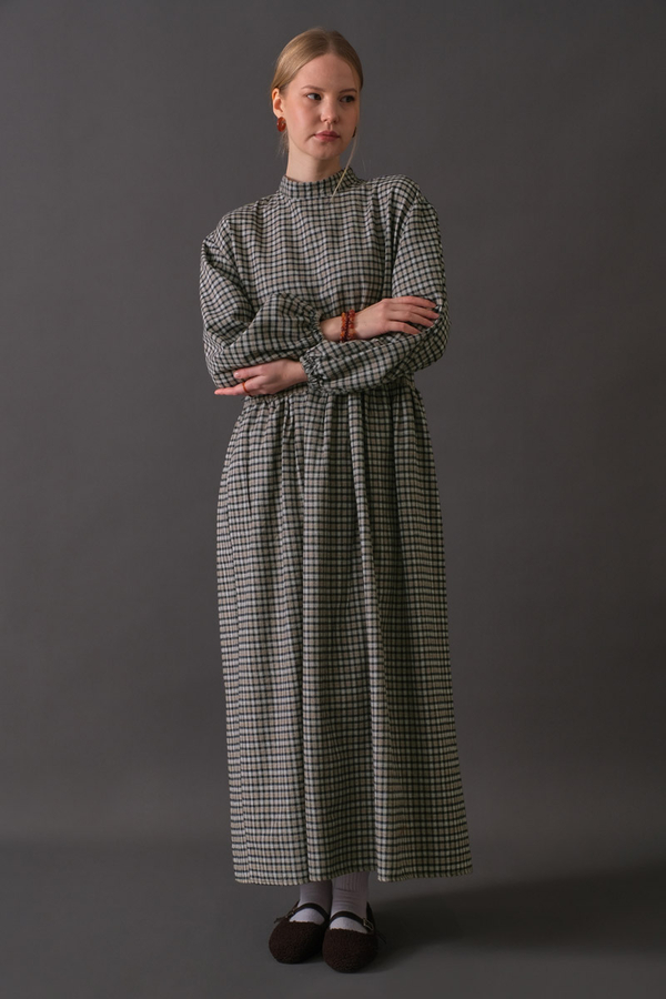 Dropped Shoulder Plaid Dress Mink - 10