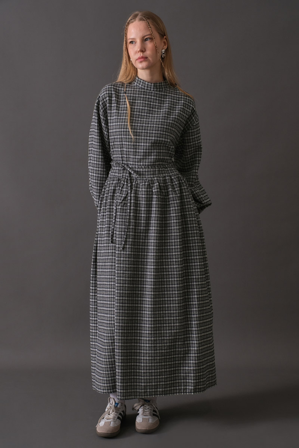 Dropped Shoulder Plaid Dress Navy - 2