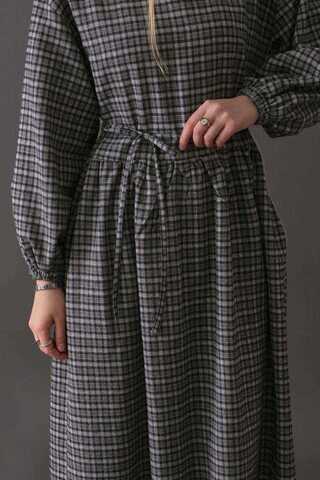 Dropped Shoulder Plaid Dress Navy - 3