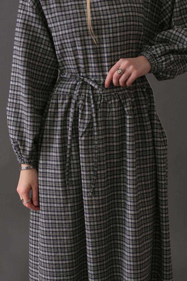 Dropped Shoulder Plaid Dress Navy - 3