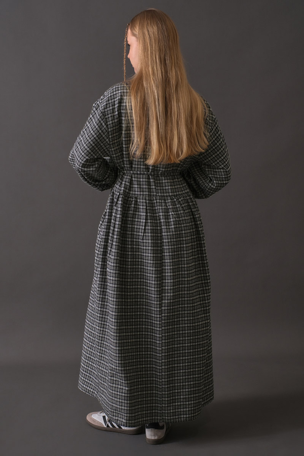 Dropped Shoulder Plaid Dress Navy - 14