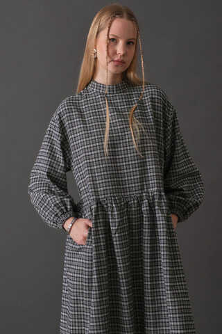 Dropped Shoulder Plaid Dress Navy - 5