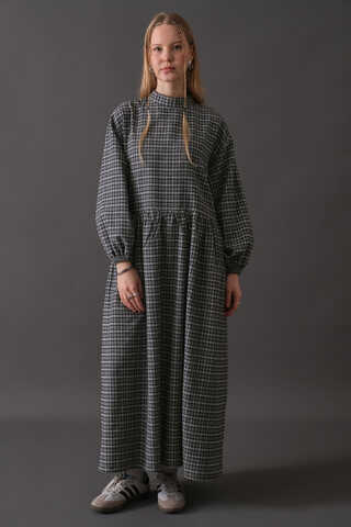 Dropped Shoulder Plaid Dress Navy - 6