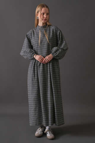 Dropped Shoulder Plaid Dress Navy - 7