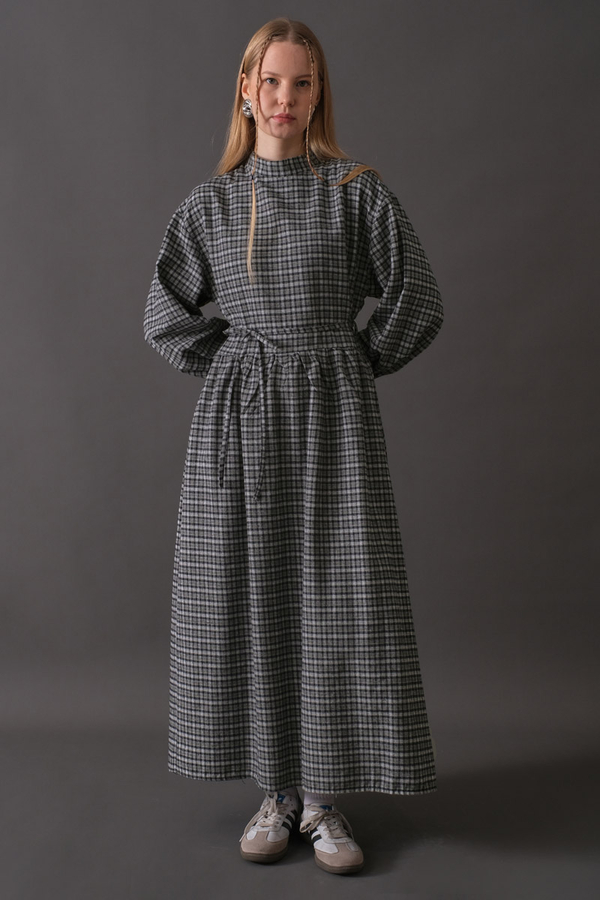 Dropped Shoulder Plaid Dress Navy - 8