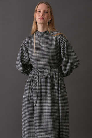 Dropped Shoulder Plaid Dress Navy - 10