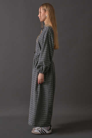 Dropped Shoulder Plaid Dress Navy - 12