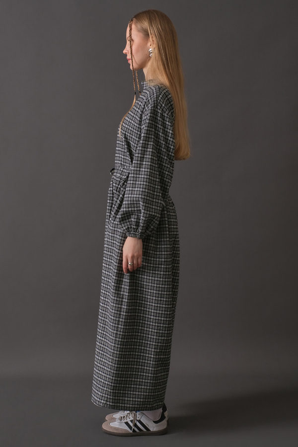 Dropped Shoulder Plaid Dress Navy - 12