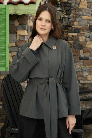 Dropped Sleeve Double-Breasted Trench Coat Anthracite - 2