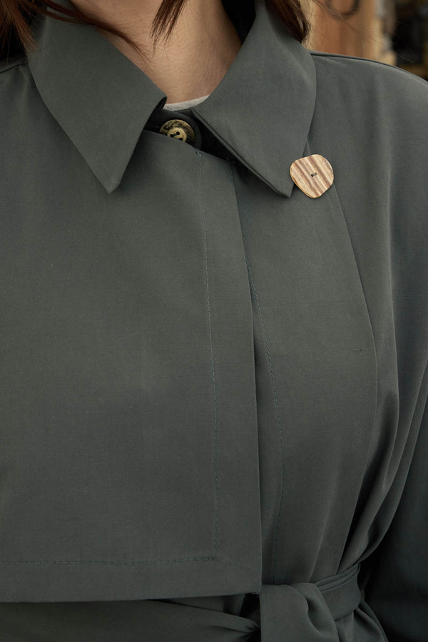 Dropped Sleeve Double-Breasted Trench Coat Anthracite - 5