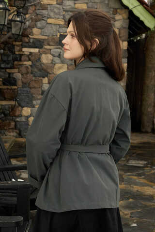 Dropped Sleeve Double-Breasted Trench Coat Anthracite - 6