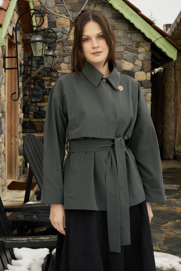 Dropped Sleeve Double-Breasted Trench Coat Anthracite - 4