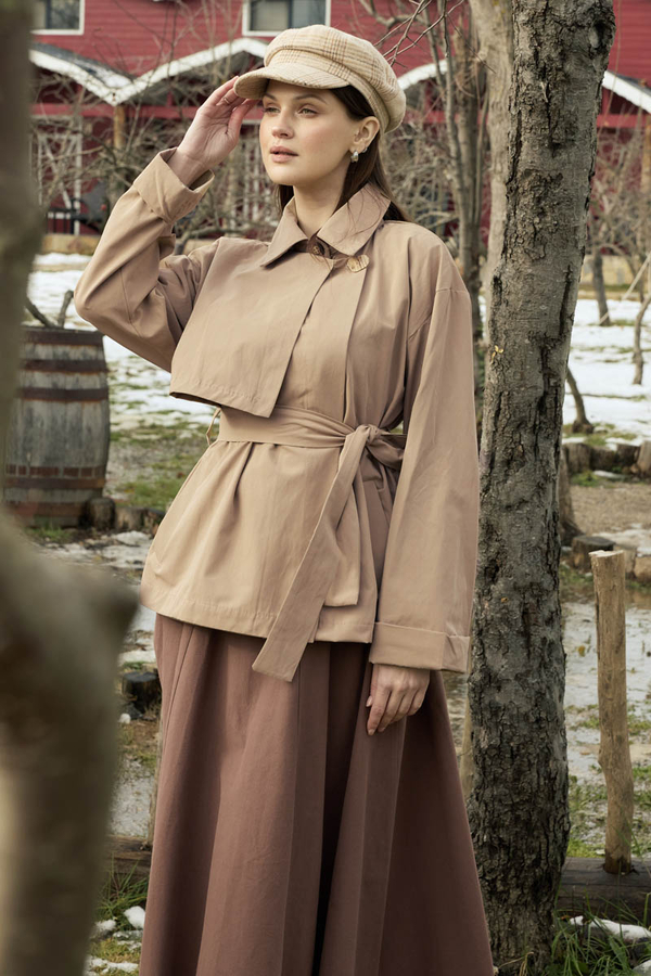 Dropped Sleeve Double-Breasted Trench Coat Beige