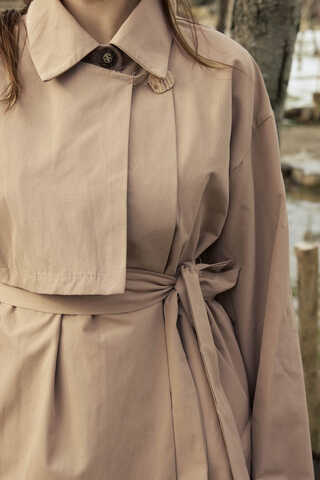 Dropped Sleeve Double-Breasted Trench Coat Beige - 2