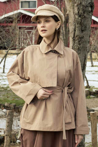 Dropped Sleeve Double-Breasted Trench Coat Beige - 4