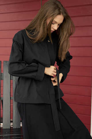Dropped Sleeve Double-Breasted Trench Coat Black - 5