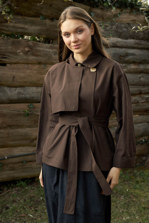 Dropped Sleeve Double-Breasted Trench Coat Brown - 3