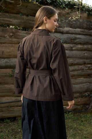 Dropped Sleeve Double-Breasted Trench Coat Brown - 5