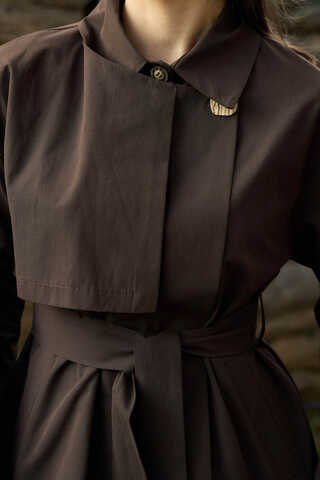 Dropped Sleeve Double-Breasted Trench Coat Brown - 4