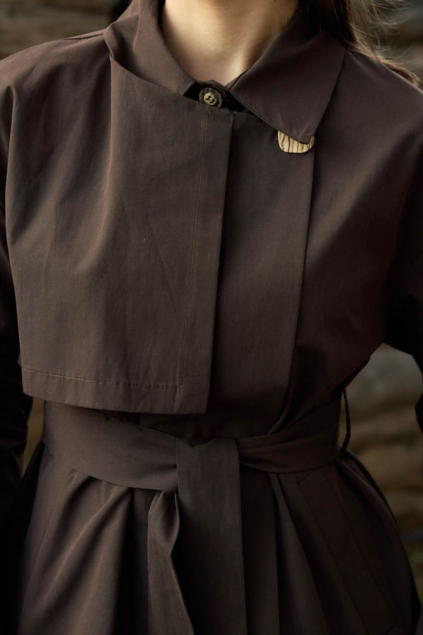 Dropped Sleeve Double-Breasted Trench Coat Brown - 4