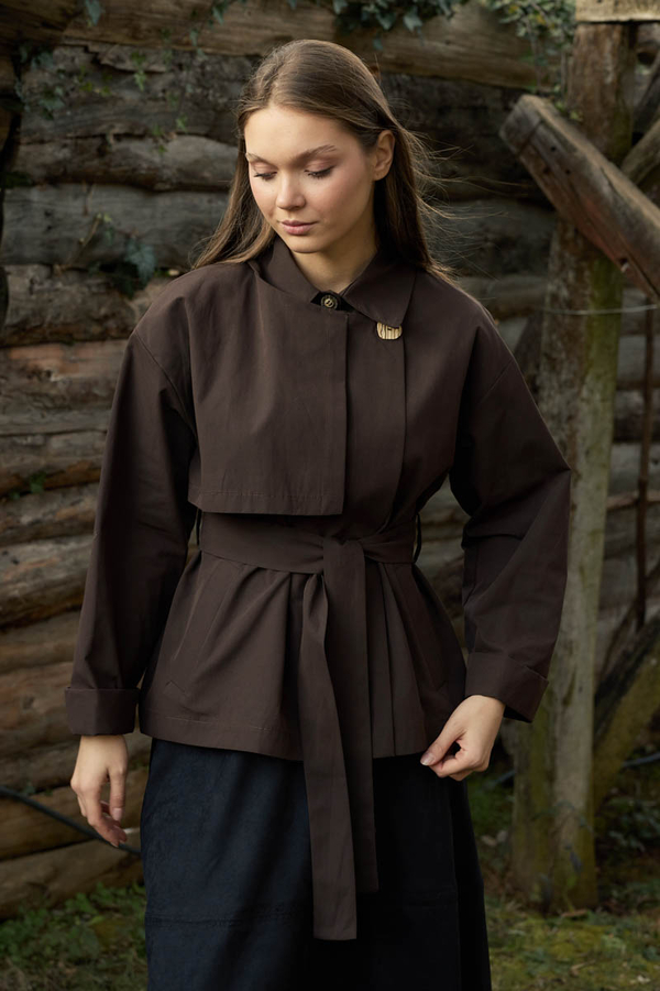 Dropped Sleeve Double-Breasted Trench Coat Brown - 1