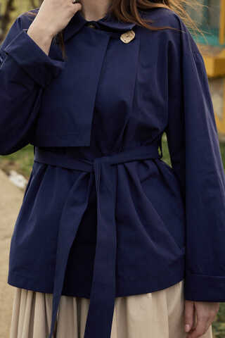 Dropped Sleeve Double-Breasted Trench Coat Navy - 4