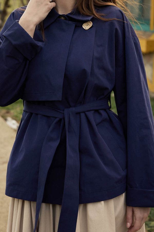 Dropped Sleeve Double-Breasted Trench Coat Navy - 4