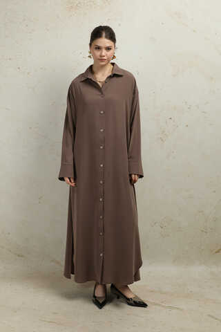 Duble Kol Salaş Gömlek Kahverengi - 1