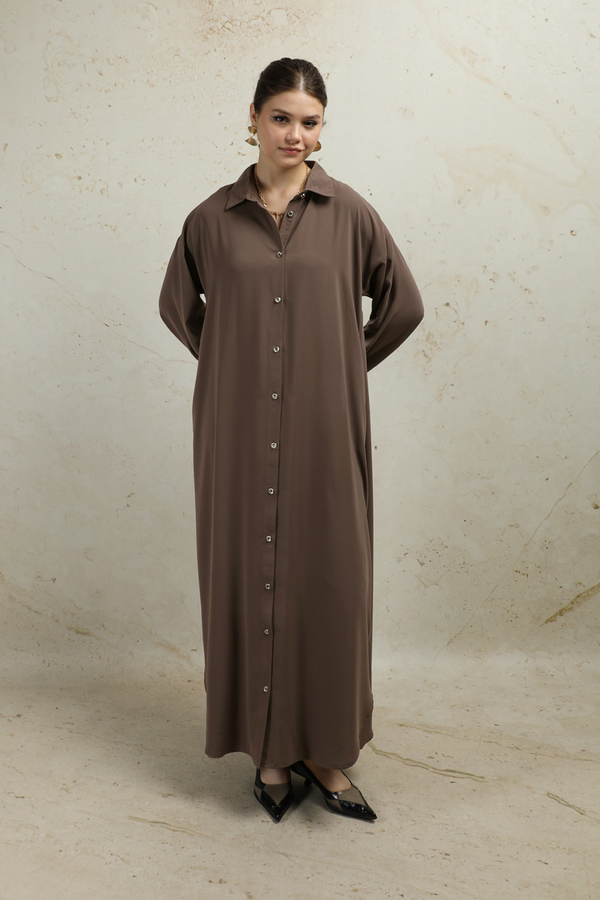 Duble Kol Salaş Gömlek Kahverengi - 3