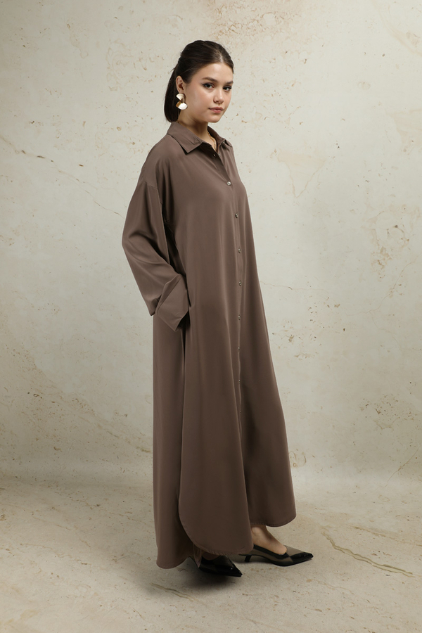 Duble Kol Salaş Gömlek Kahverengi - 6