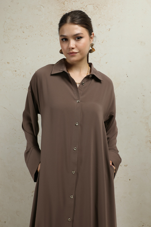 Duble Kol Salaş Gömlek Kahverengi - 5