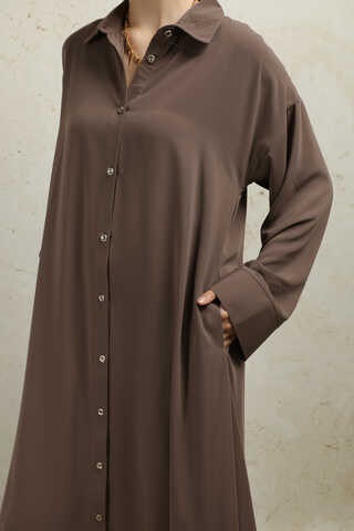 Duble Kol Salaş Gömlek Kahverengi - 4