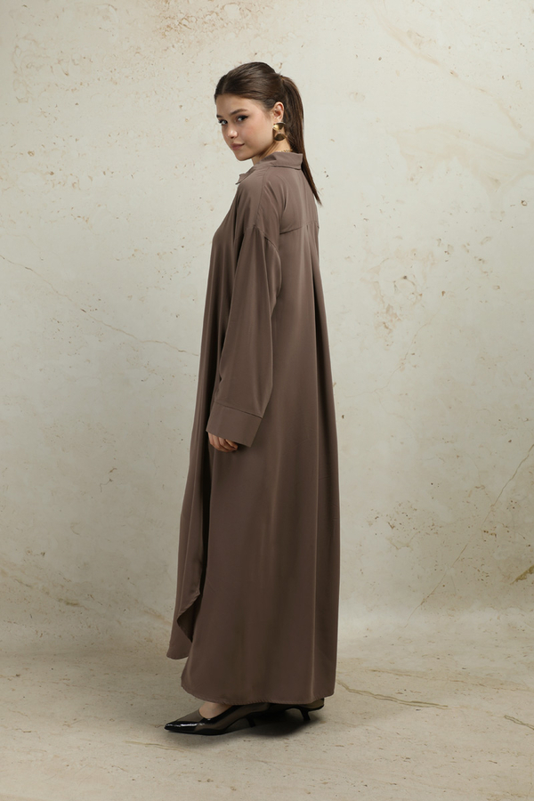 Duble Kol Salaş Gömlek Kahverengi - 7