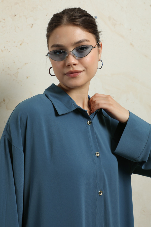 Duble Kol Salaş Gömlek Lacivert - 3