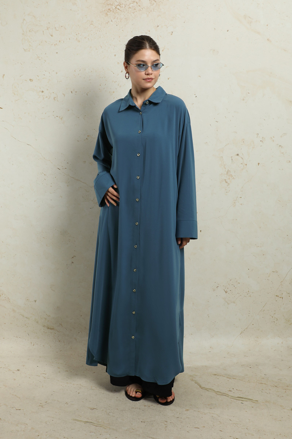 Duble Kol Salaş Gömlek Lacivert - 6