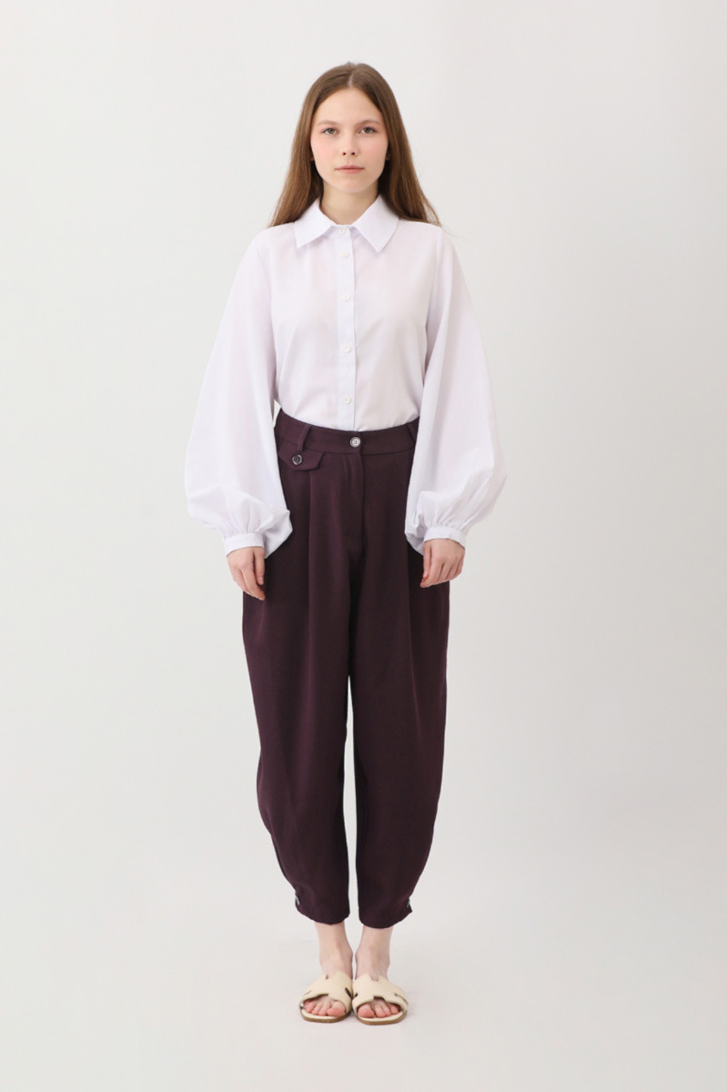 Düğme Detaylı Pantolon Mürdüm