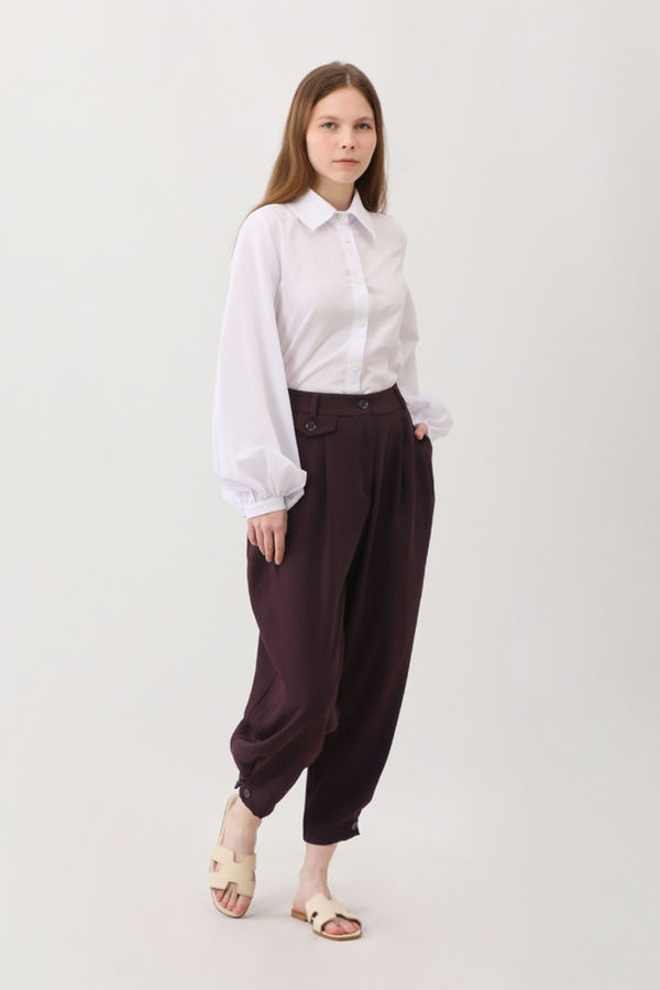 Düğme Detaylı Pantolon Mürdüm - 10