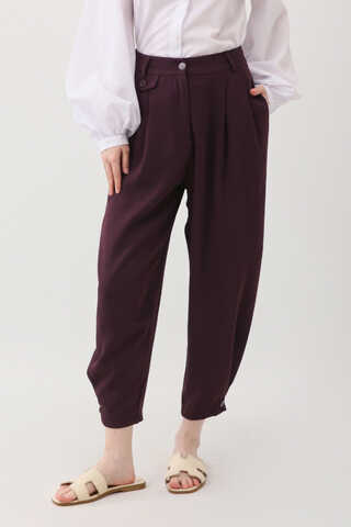 Düğme Detaylı Pantolon Mürdüm - 2
