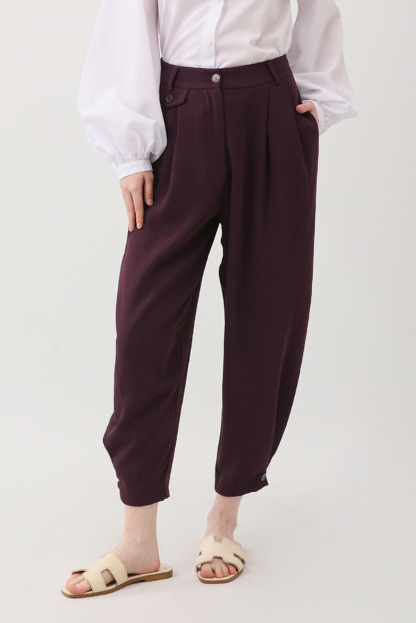 Düğme Detaylı Pantolon Mürdüm - 2