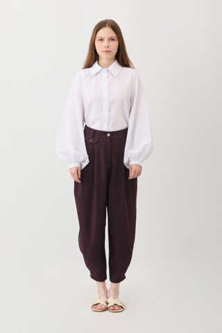 Düğme Detaylı Pantolon Mürdüm - 1