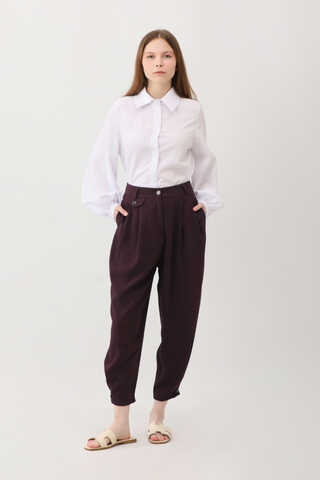 Düğme Detaylı Pantolon Mürdüm - 6