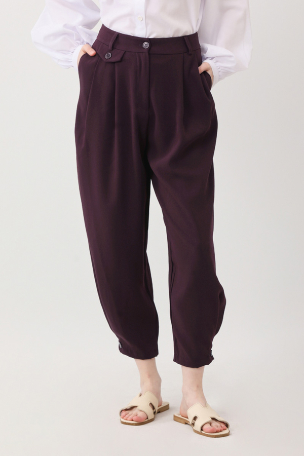 Düğme Detaylı Pantolon Mürdüm - 7