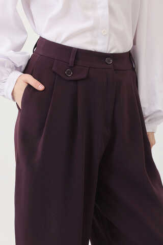 Düğme Detaylı Pantolon Mürdüm - 13