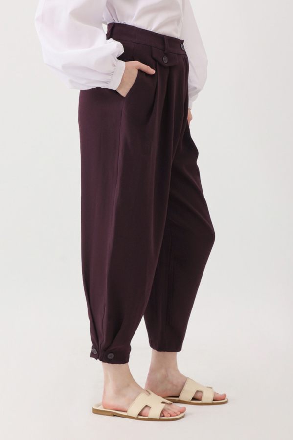 Düğme Detaylı Pantolon Mürdüm - 14