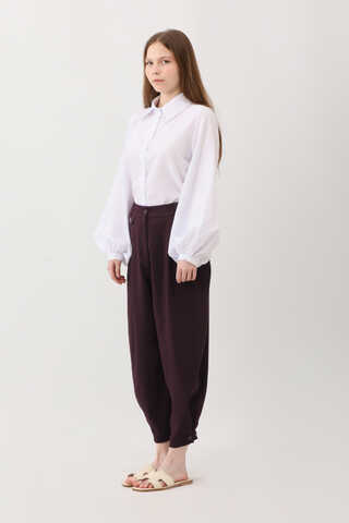 Düğme Detaylı Pantolon Mürdüm - 4