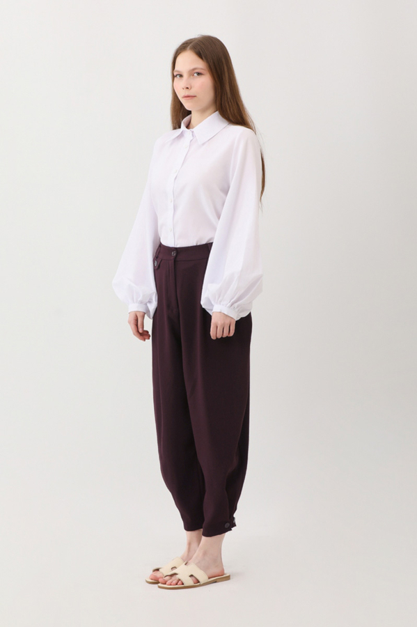 Düğme Detaylı Pantolon Mürdüm - 4