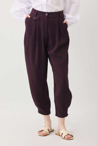 Düğme Detaylı Pantolon Mürdüm - 7